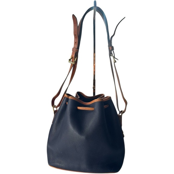 Dooney and Bourke Drawstring Vintage Drawstring Bucket Bag Leather Navy Blue - Picture 5 of 16